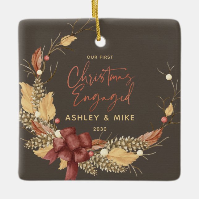 Our First Christmas Rustic Copper Photo Ceramic Ornament (Front)