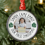 Our First Christmas "Santa Came Early" Adoption Metal Tree Decoration<br><div class="desc">This "Santa Came Early" adoption ornament celebrates your first christmas together as a forever family! This custom photo ornament will become a cherished keepsake for years to come.</div>
