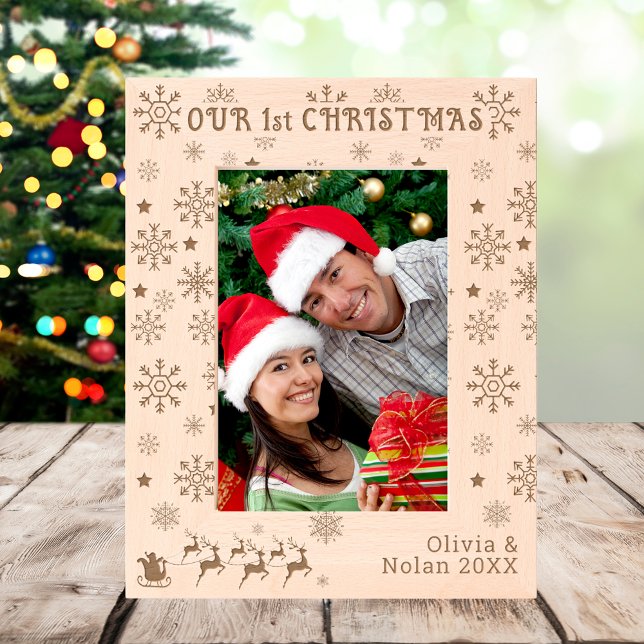 Our First Christmas Santa & Deer Couple's Name 5x7 Etched Frames (Our First Christmas Santa & Deer Couple's Name 5x7 Etched Frames)