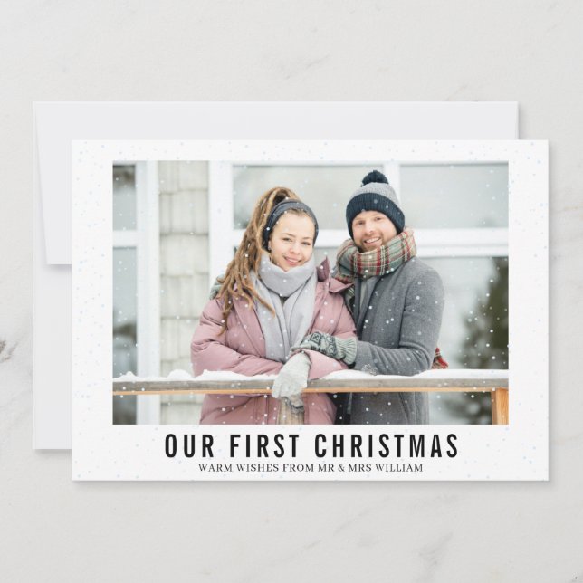 Our First Christmas Snowfall Lovely Newlywed Photo Holiday Card (Front)