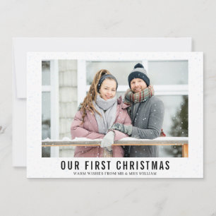 Our First Christmas Snowfall Lovely Newlywed Photo Holiday Card