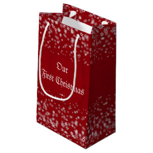 Our First Christmas Snowflakes Red Elegant Custom  Small Gift Bag