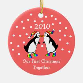 Our First Christmas Together 2010 (GLBT Penguins) Ceramic Tree Decoration