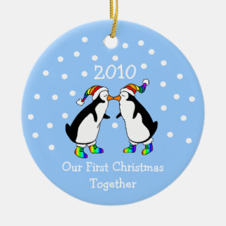 Our First Christmas Together 2010 (GLBT Penguins) Ceramic Tree Decoration
