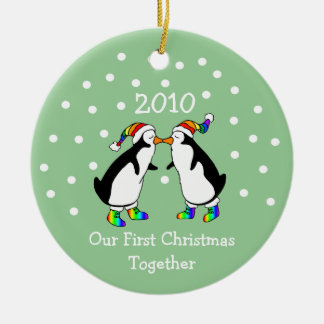 Our First Christmas Together 2010 (GLBT Penguins) Ceramic Tree Decoration