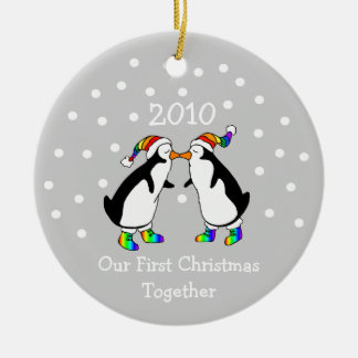 Our First Christmas Together 2010 (GLBT Penguins) Ceramic Tree Decoration