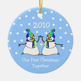 Our First Christmas Together 2010 (GLBT Snowmen) Ceramic Tree Decoration