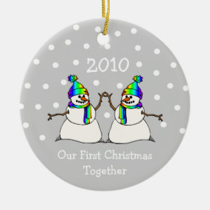 Our First Christmas Together 2010 (GLBT Snowmen) Ceramic Tree Decoration