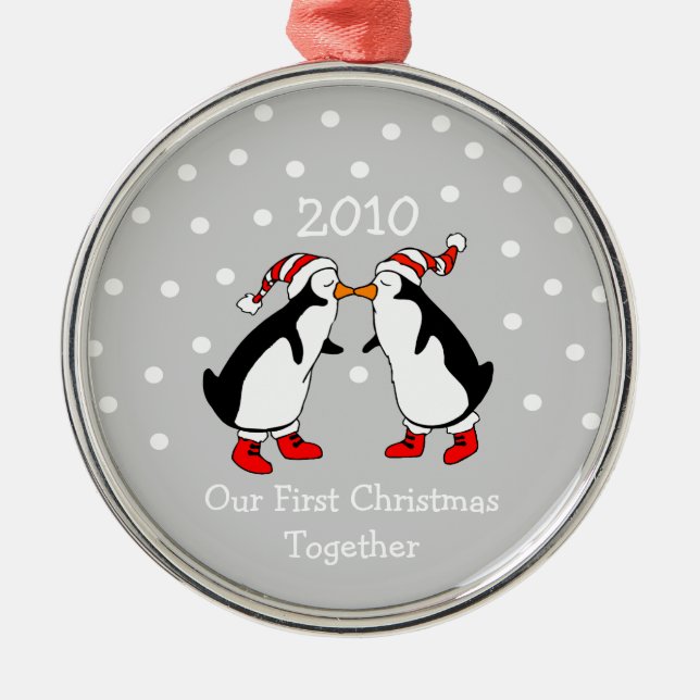 Our First Christmas Together 2010 (Penguins) Metal Tree Decoration (Front)