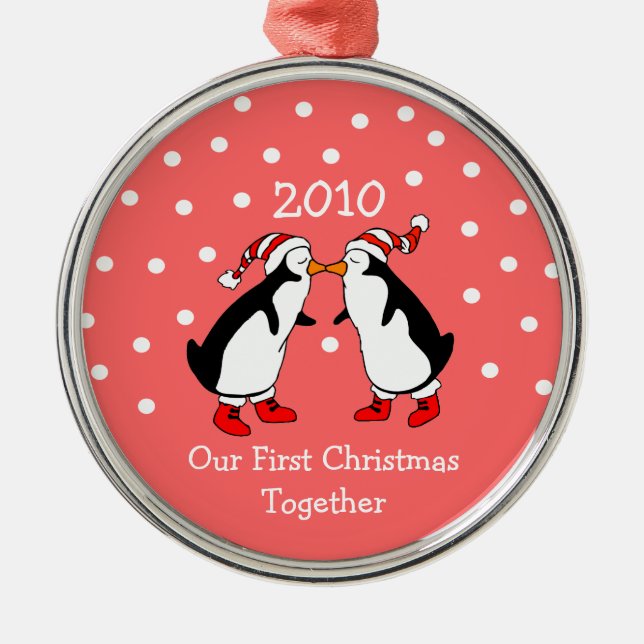 Our First Christmas Together 2010 (Penguins) Metal Tree Decoration (Front)