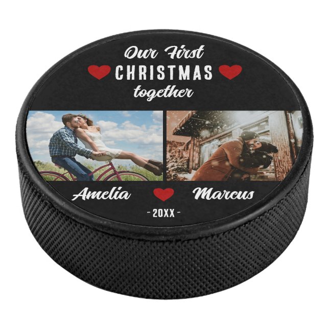 Our First Christmas Together 2 Photos Keepsake Hockey Puck (3/4)