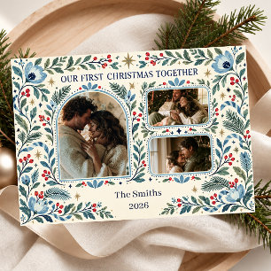 Our First Christmas Together 3 Photo Holiday Card