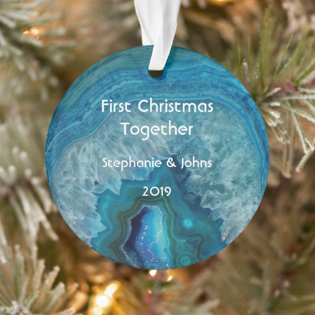 Our First Christmas Together Agate Geode Unique Ornament (Tree)