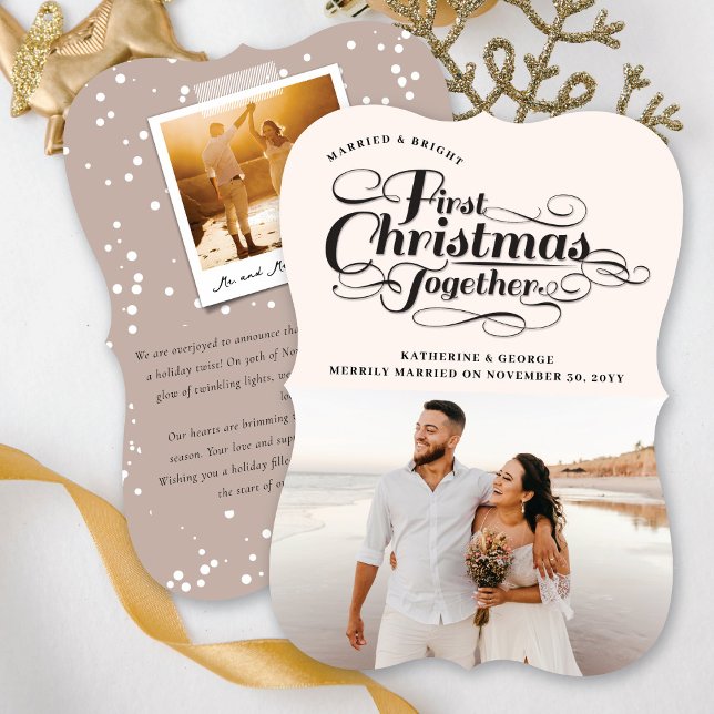 Our First Christmas Together Black Script Photo Holiday Card (Creator Uploaded)