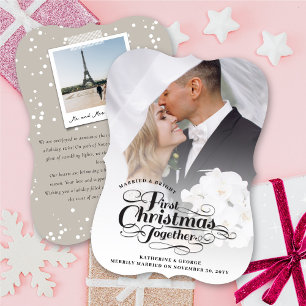 Our First Christmas Together Black Script Photo Holiday Card