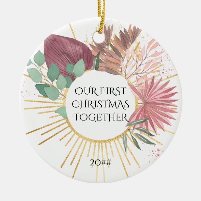 Our First Christmas Together Boho Pampas Ceramic Tree Decoration (Front)