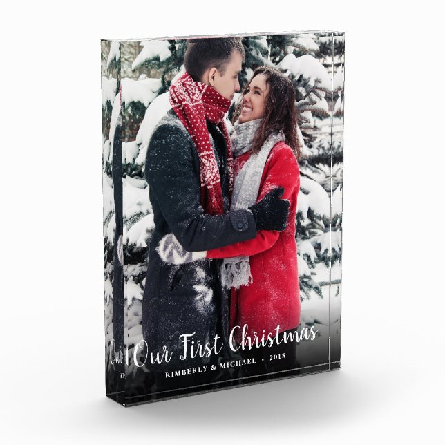 Our first christmas together couple holiday photo block (Left)