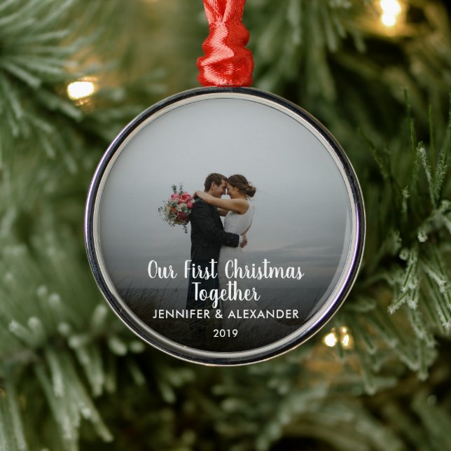 Our First Christmas Together couple married photo Metal Tree Decoration (Tree)