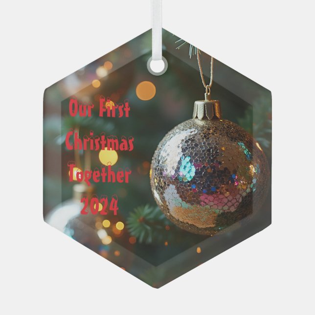 Our First Christmas Together Customisable Glass Tree Decoration (Front)