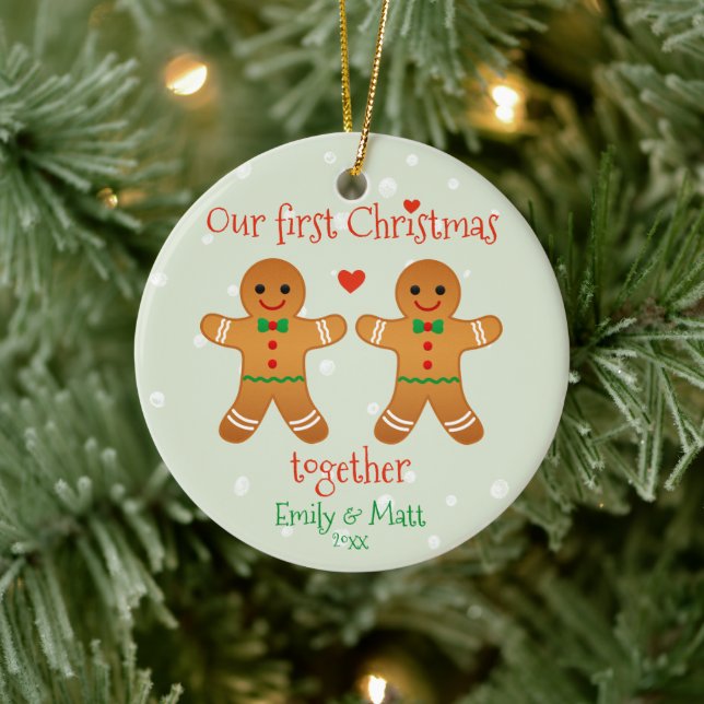 Our First Christmas Together  Cute Gingerbread Men Ceramic Tree Decoration (Tree)