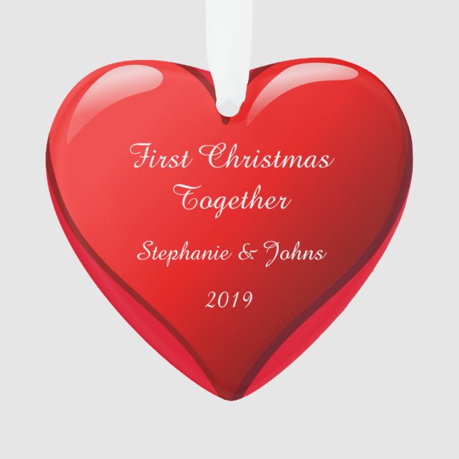 Our First Christmas Together Cute Heart 2019 Red Ornament (Front)