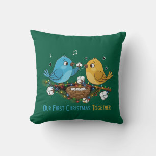 Our First Christmas Together Cute Lovebirds   Cushion