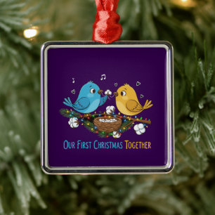 Our First Christmas Together Cute Lovebirds Metal Tree Decoration