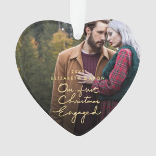 Our First Christmas Together Engaged Photo Heart Ornament