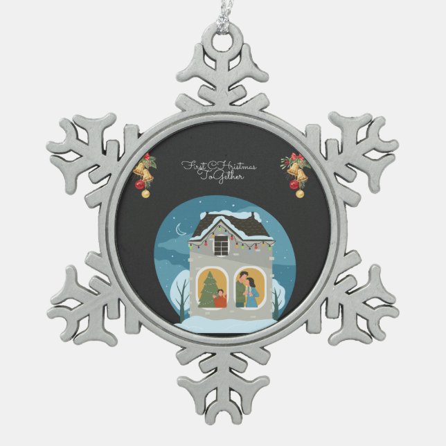 Our First Christmas Together Family Holiday Snowflake Pewter Christmas Ornament (Front)