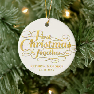 Our First Christmas Together Golden Script Photo Ceramic Tree Decoration