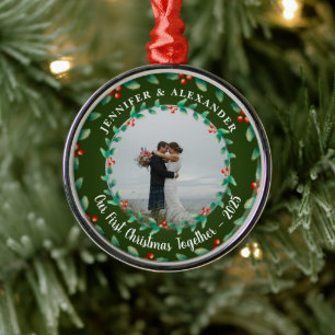 Our first christmas together holly photo metal tree decoration