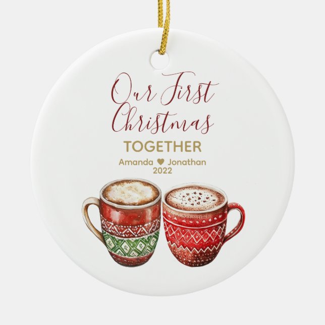 Our First Christmas Together Hot Cocoa Gift Ceramic Tree Decoration (Front)