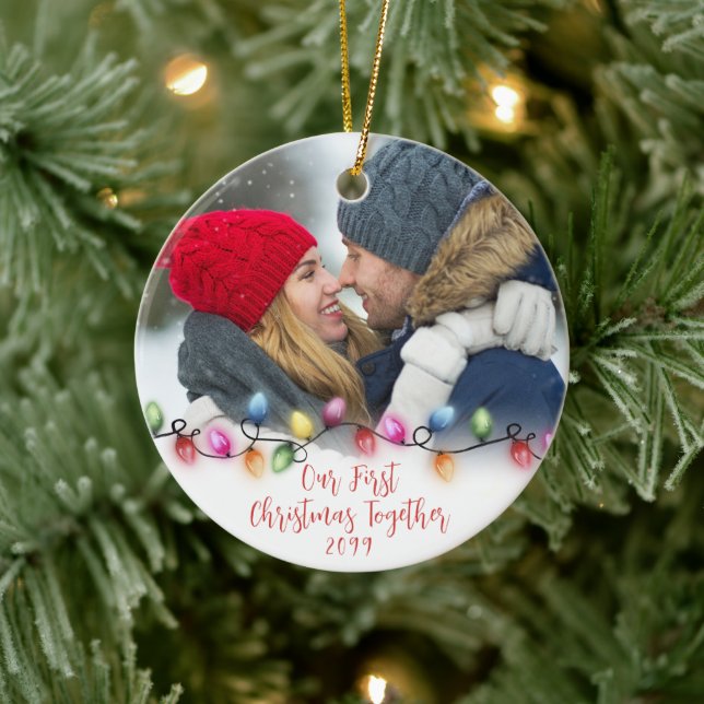 Our First Christmas Together Lights 2 Photos Ceramic Tree Decoration (Tree)