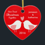 Our First Christmas Together Love Birds Ornament<br><div class="desc">Celebrate your first Christmas together with this modern heart shaped ornament.  Check out other available colours in our shop!</div>