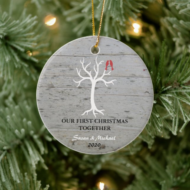 Our first Christmas together love birds tree Ceramic Tree Decoration (Tree)