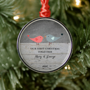 Our first Christmas together love birds wood Metal Tree Decoration