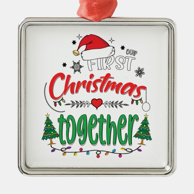 Our First Christmas Together Matching Couple Metal Tree Decoration (Front)
