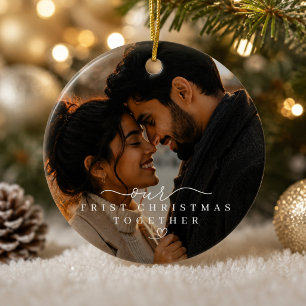 Our First Christmas Together Modern Couple Photo Ceramic Tree Decoration