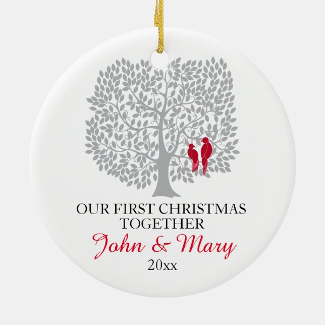 Our first Christmas together ornament, love birds Ceramic Tree Decoration (Back)