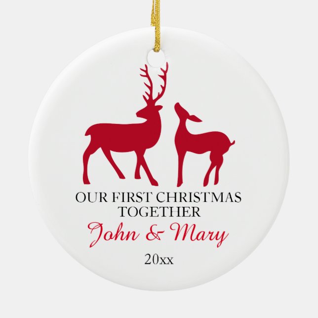 Our first Christmas together ornament, love deers Ceramic Tree Decoration (Back)