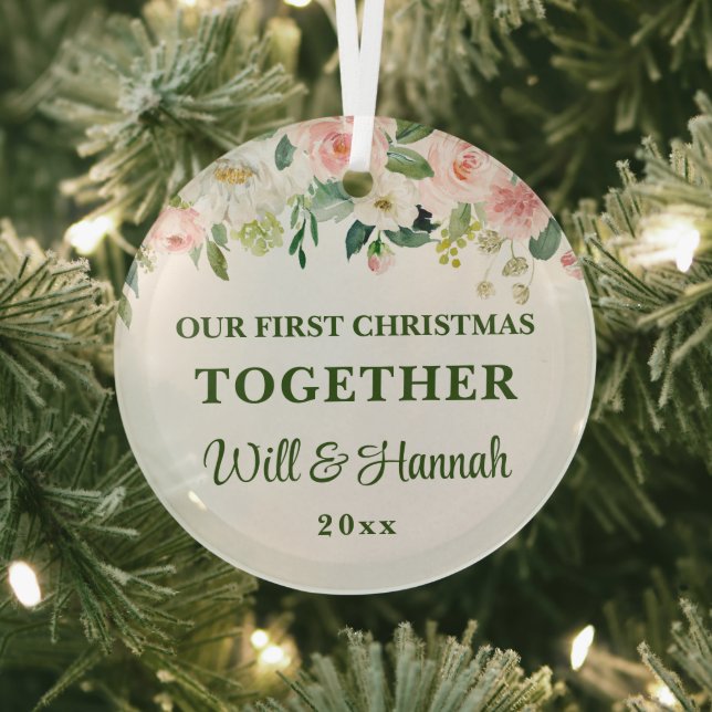 Our First Christmas Together Personalised Couple Glass Tree Decoration (Insitu)