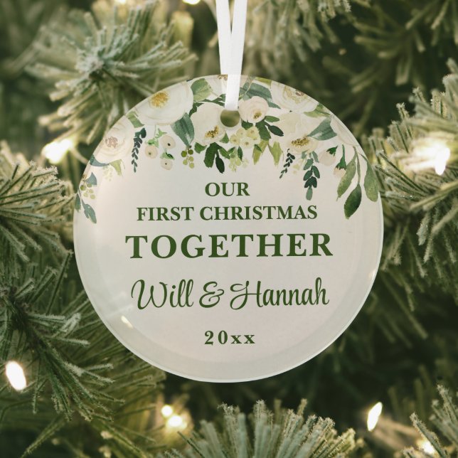 Our First Christmas Together Personalised Couple Glass Tree Decoration (Insitu)