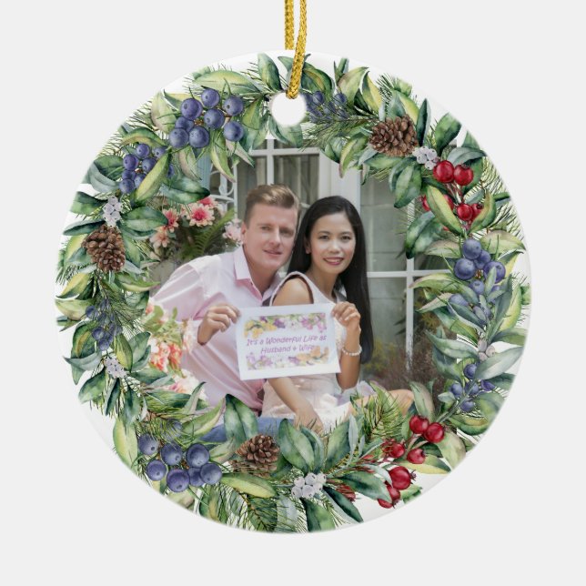 Our First Christmas Together | Personalised Photo Ceramic Tree Decoration (Front)