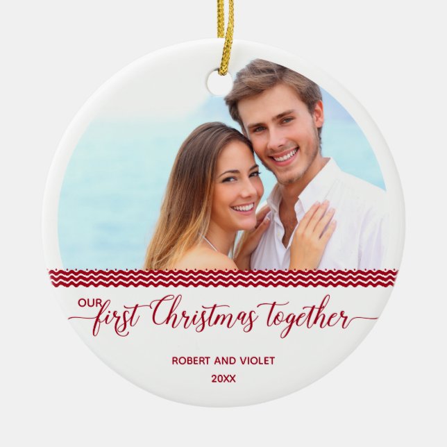 Our First Christmas Together - Personalised Photo Ceramic Tree Decoration (Front)