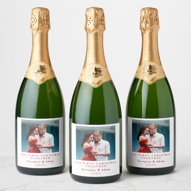 Our First Christmas Together Personalised Photo Sparkling Wine Label (Bottles)