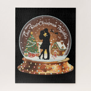 Our First Christmas Together Romantic Couple Snow Jigsaw Puzzle