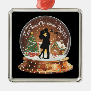 Our First Christmas Together Romantic Couple Snow  Metal Tree Decoration