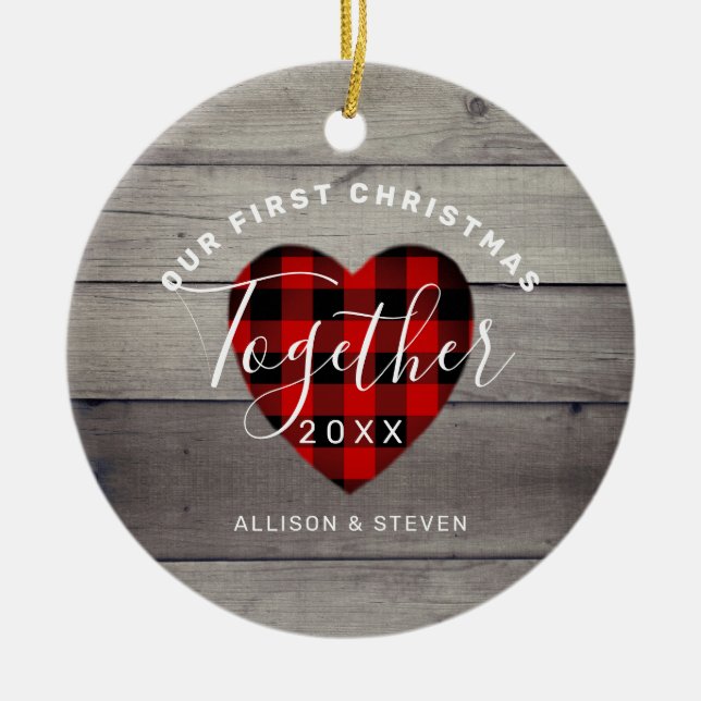 Our First Christmas Together Rustic Personalized Ceramic Tree Decoration (Front)