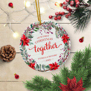 Our First Christmas Together Rustic Wreath Ceramic Tree Decoration