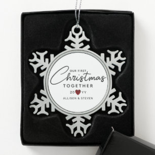 Our First Christmas Together Script Personalised Snowflake Pewter Christmas Ornament